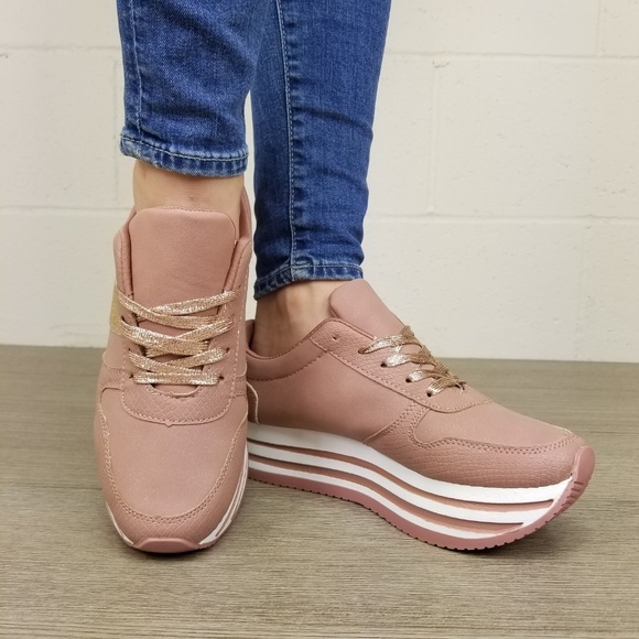 Glittery Pink & White Chunky Platform Sneakers - Picture 8 of 8